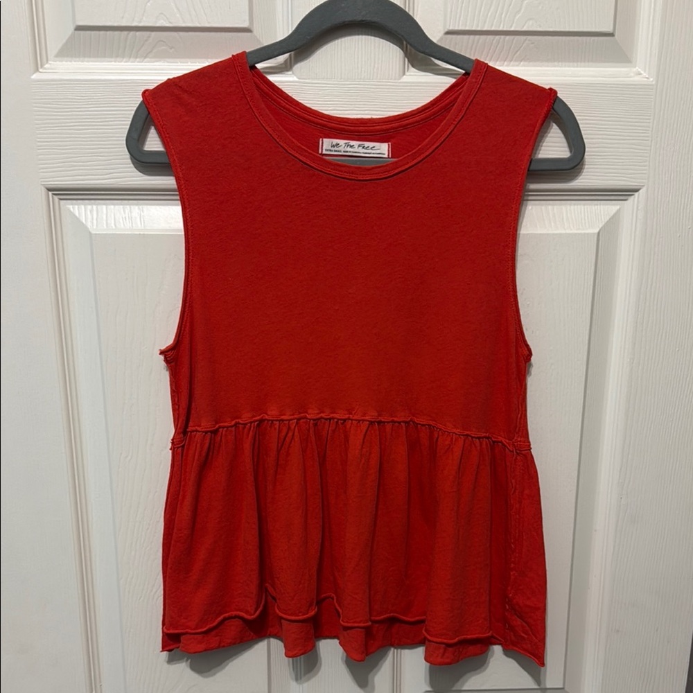 Red/ Orange Sleeveless Ruffle Top by Free People-We The Free